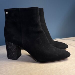 Kate Spade Gypsy Black Suede Ankle Boots with Glitter Heels